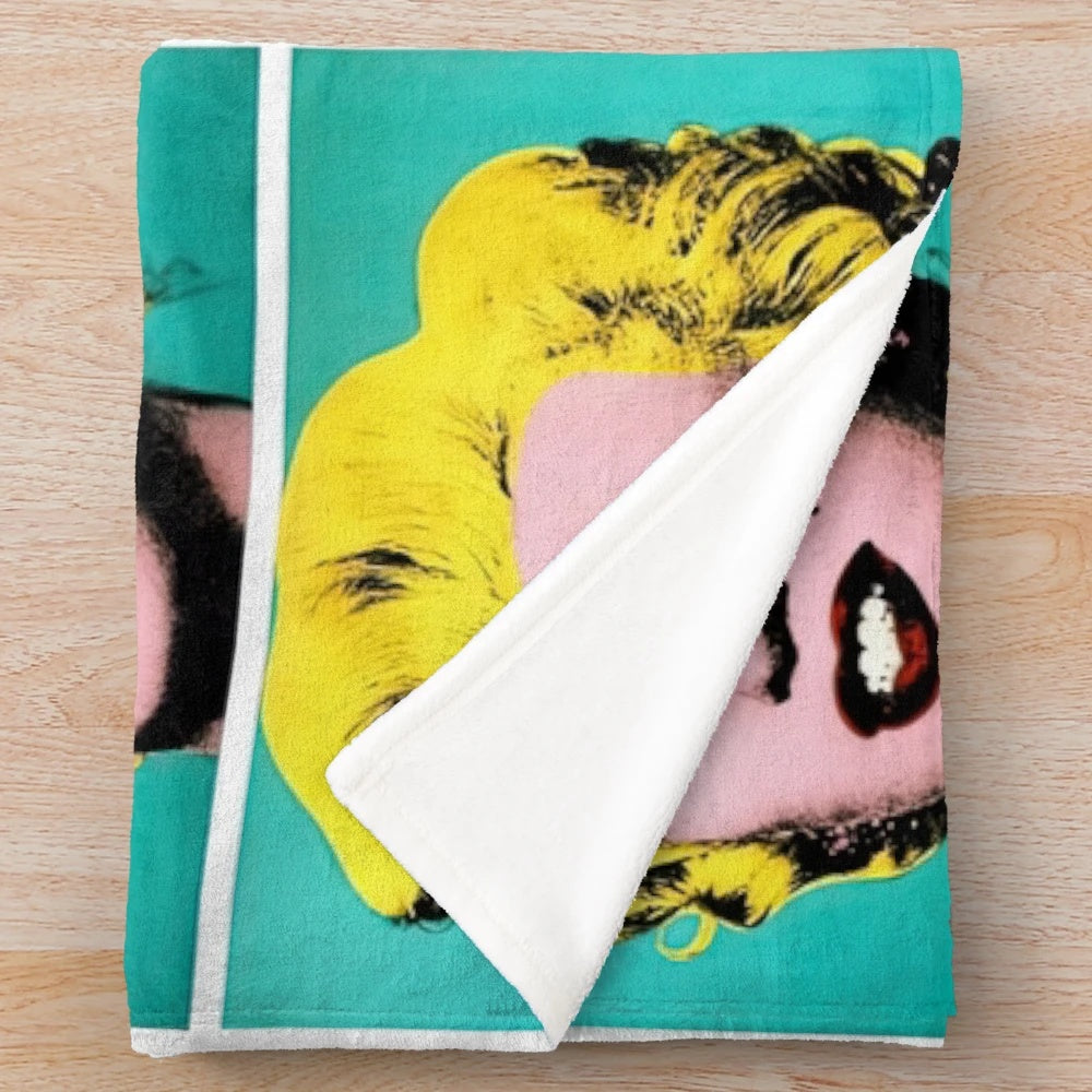 Vintage-style Andy Warhol inspired plush blanket with pop art design