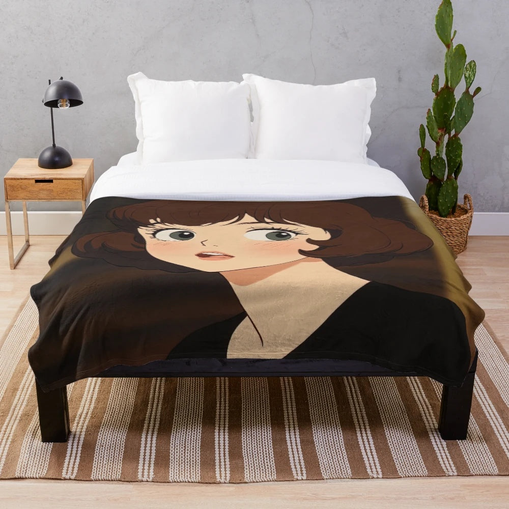 Anime-style Clara Bow plush blanket with vintage Hollywood film icon