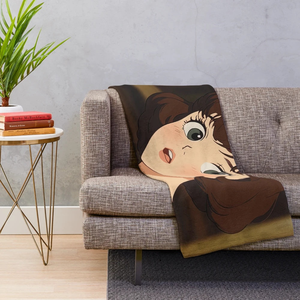 Anime-style Clara Bow plush blanket with vintage Hollywood film icon