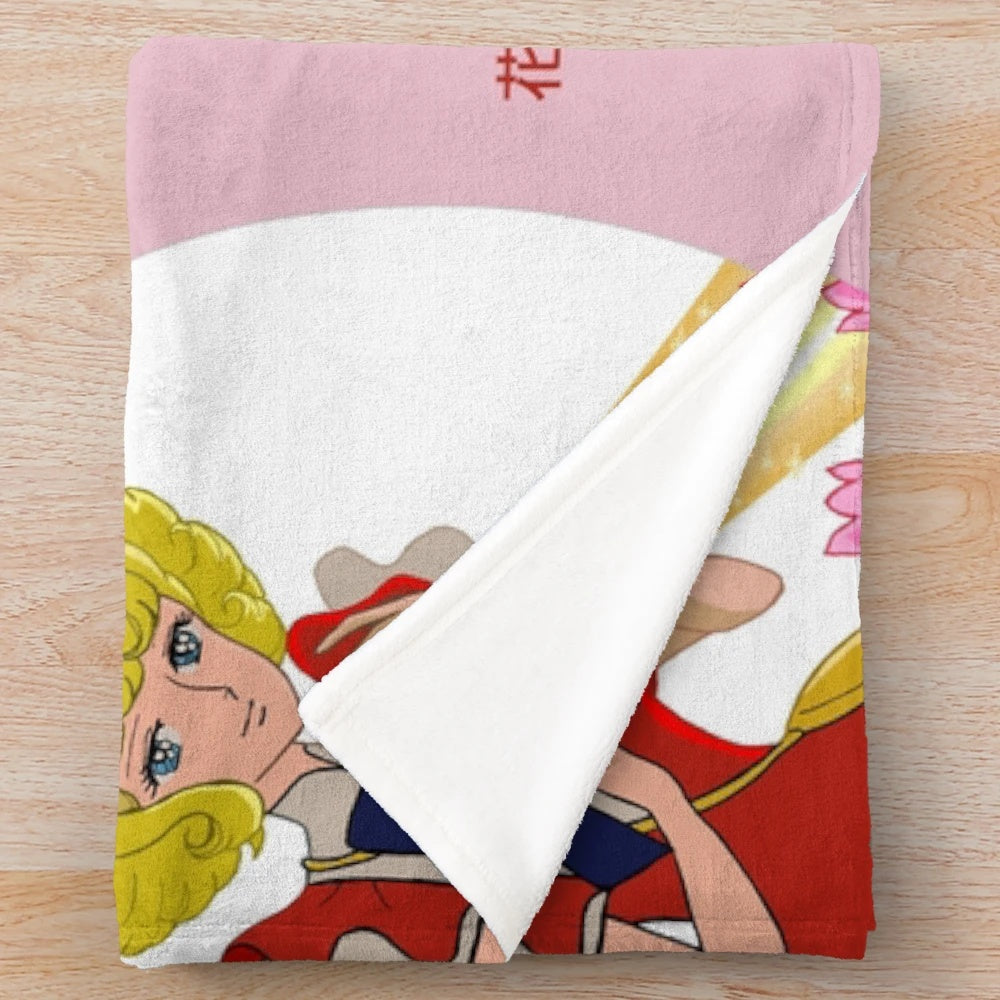 Soft and cozy plush blanket featuring the beloved character Hana no ko Lunlun from the vintage anime series.