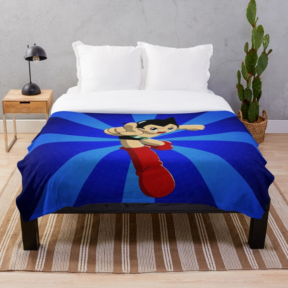 Astro Boy inspired plush blanket with a retro anime design
