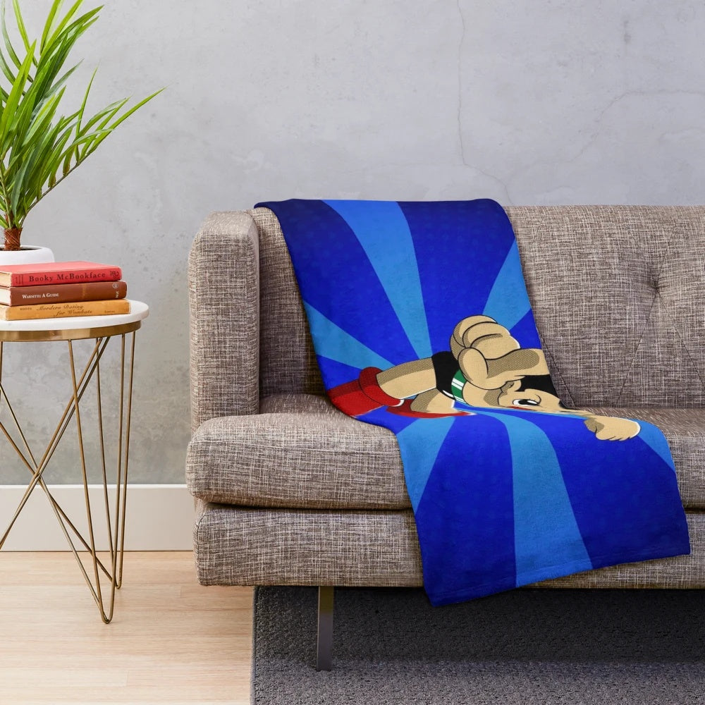 Astro Boy inspired plush blanket with a retro anime design