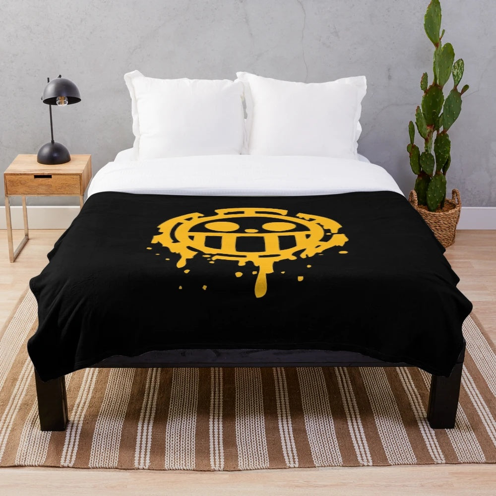 Vintage retro anime-style plush blanket featuring Trafalgar Law character