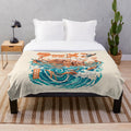 Plush blanket with retro anime-inspired design featuring the Great Wave off Kanagawa