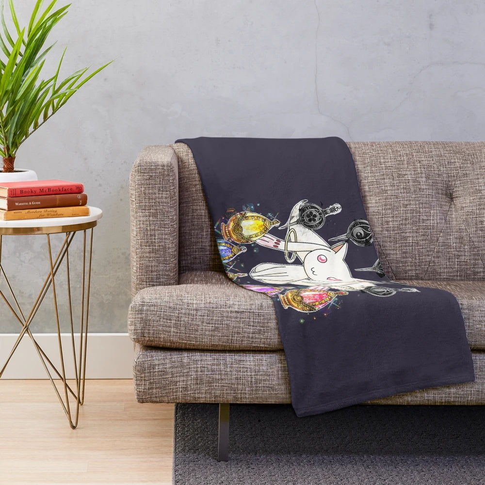Retro anime-style Madoka Magica graphic plush blanket