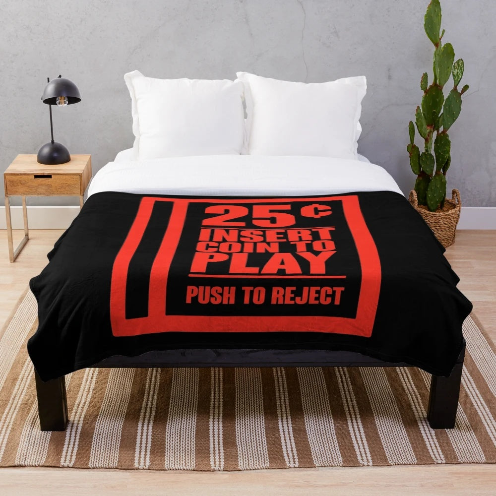 Insert Coin Plush Blanket with Retro Arcade and Gaming Motif