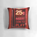 Retro arcade-inspired pillow with "Insert Coin" design