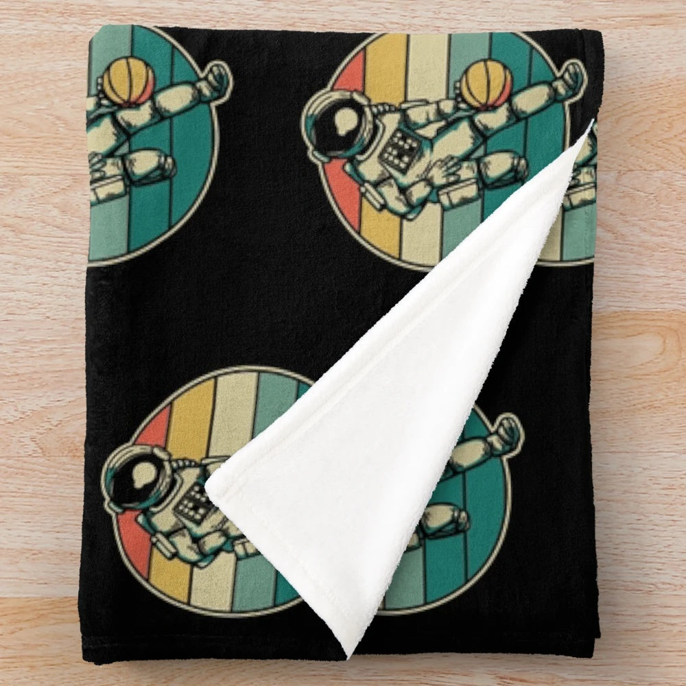 Astronaut basketball player plush blanket with retro design