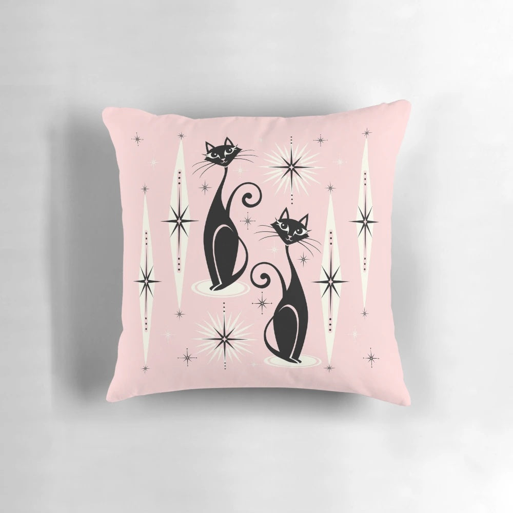 Retro atomic cat pillow with mid century style design