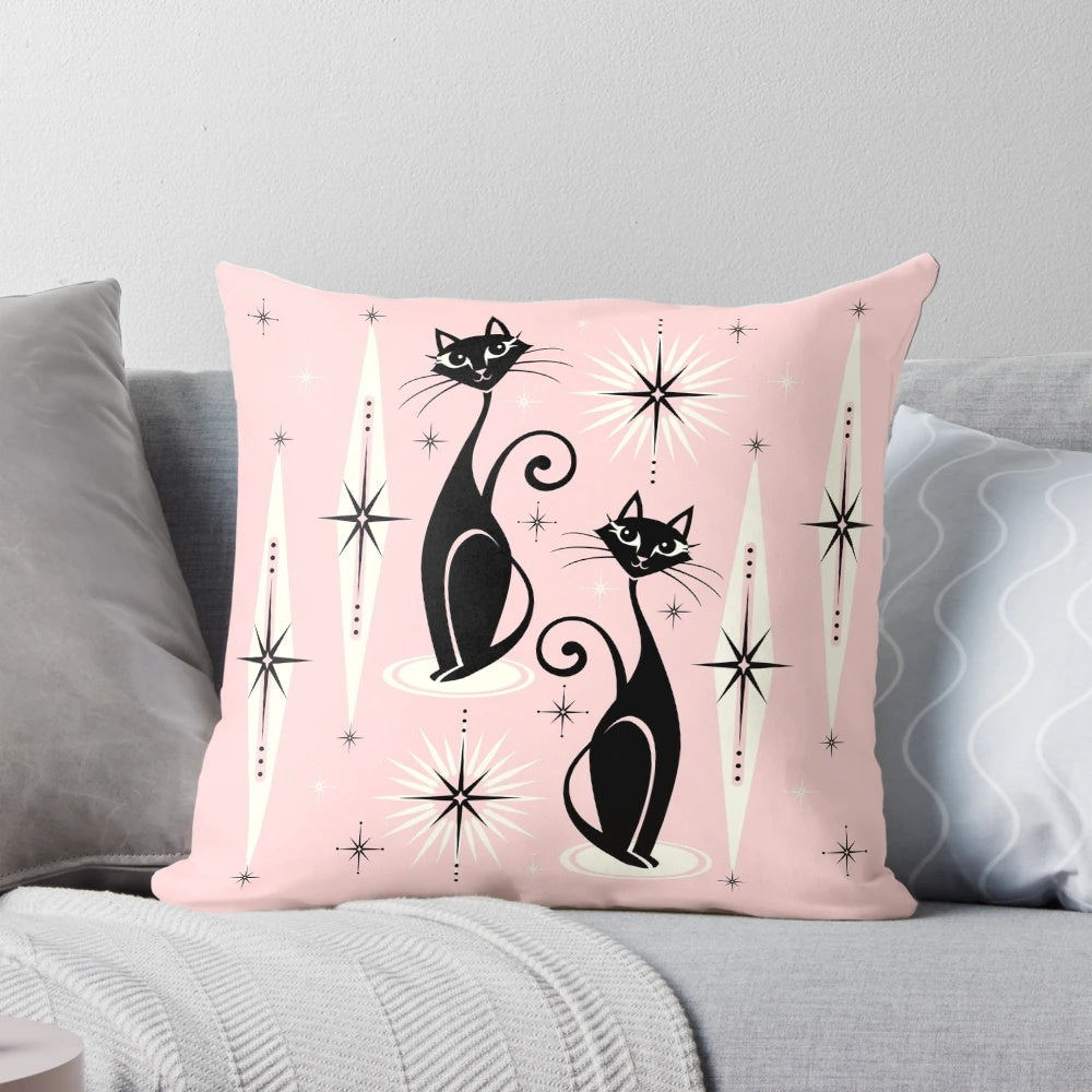Retro atomic cat pillow with mid century style design