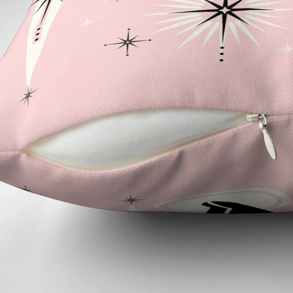 Retro atomic cat pillow with mid century style design