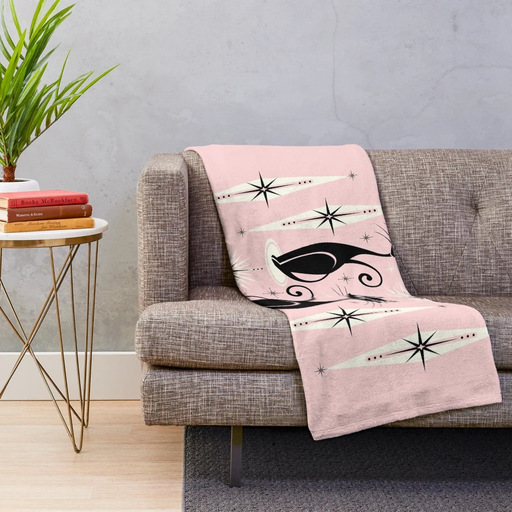 Retro Atomic Cats Plush Blanket featuring whimsical atomic-style cat design