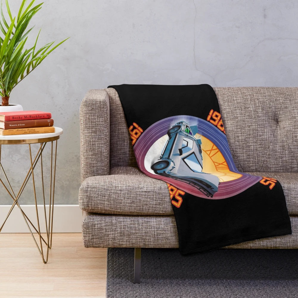 Back to the Future inspired plush blanket with Delorean car and Marty McFly