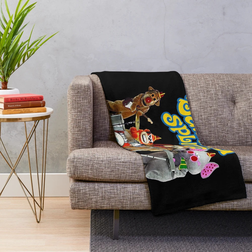 Retro Banana Splits inspired plush blanket with classic 70s TV show characters