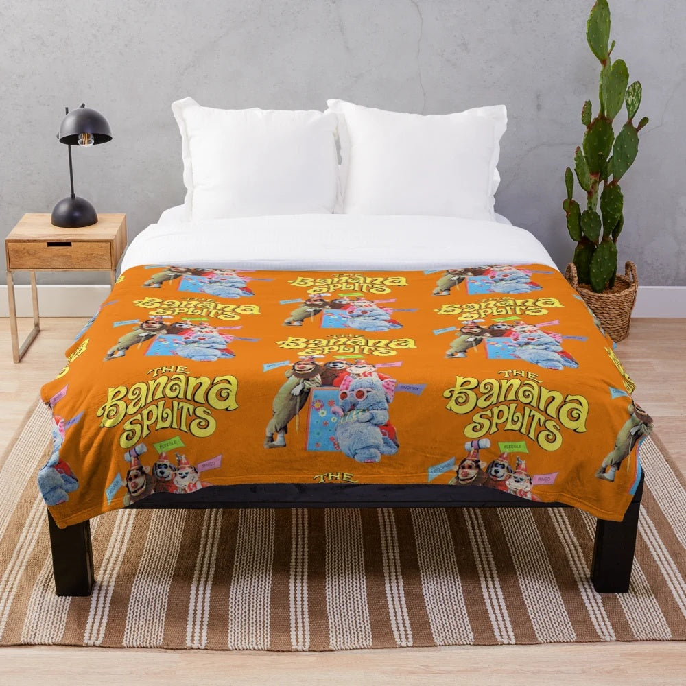 Retro Banana Splits characters Drooper, Fleegle, Bingo, Snorky on a plush blanket