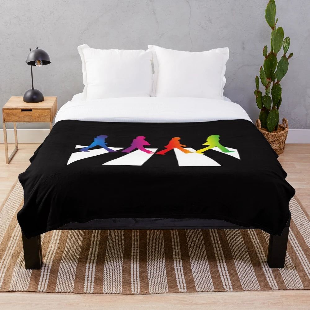 Retro beatles plush blanket with band members and iconic imagery
