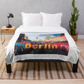 Retro Berlin city street art plush blanket with unique pastel design