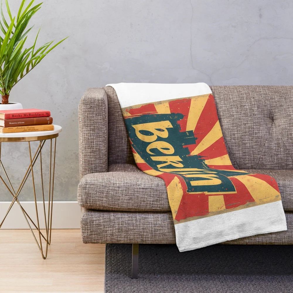 Retro Berlin-inspired plush blanket with geometric art deco design