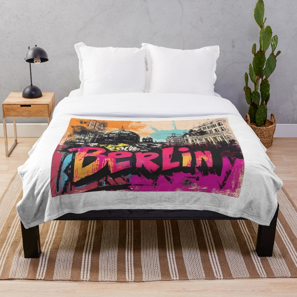 Retro plush blanket with Berlin street-style design