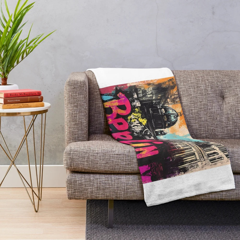 Retro plush blanket with Berlin street-style design