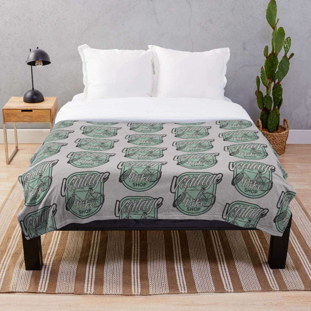 Vintage bicycle-themed plush blanket for cycling enthusiasts
