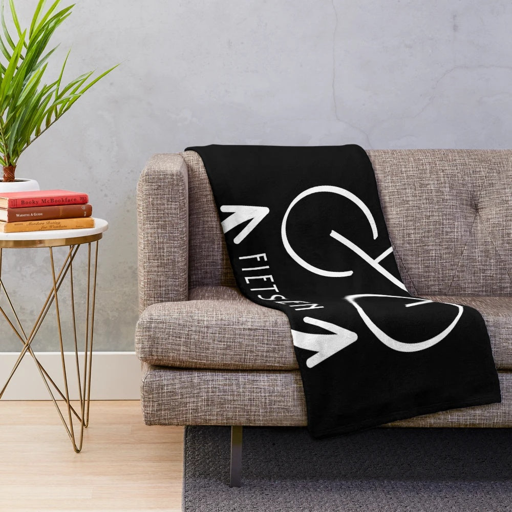 Retro white bicycle plush blanket for cycling enthusiasts