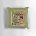 Retro Bigfoot horror camping pillow with a playful, vintage design