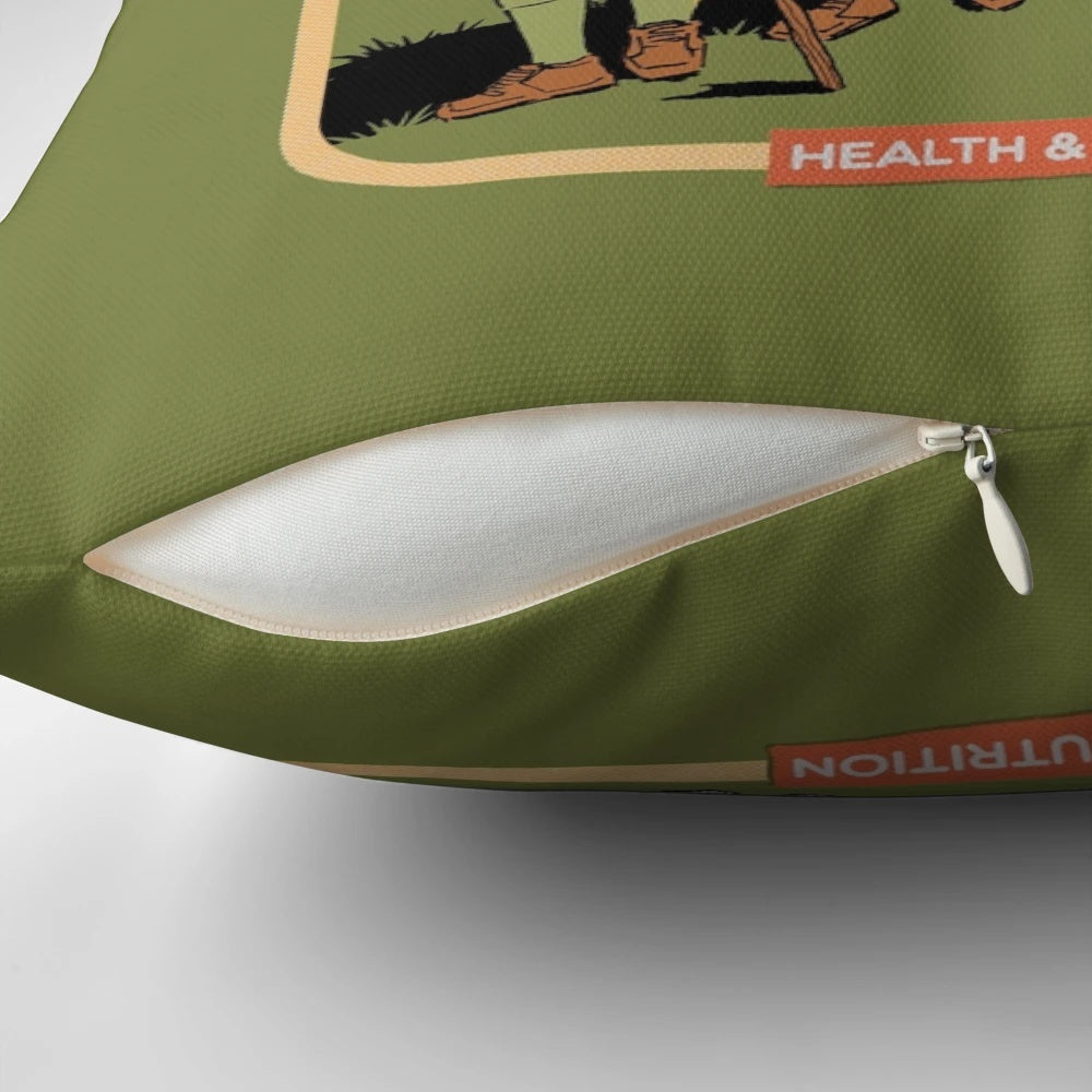 Retro Bigfoot horror camping pillow with a playful, vintage design