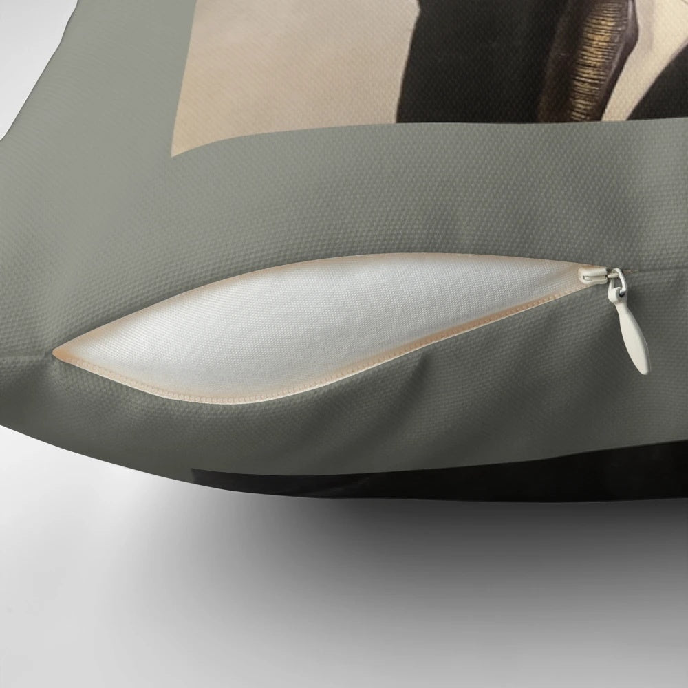 A decorative throw pillow featuring an illustration of the iconic British rock and roll singer Billy Fury.