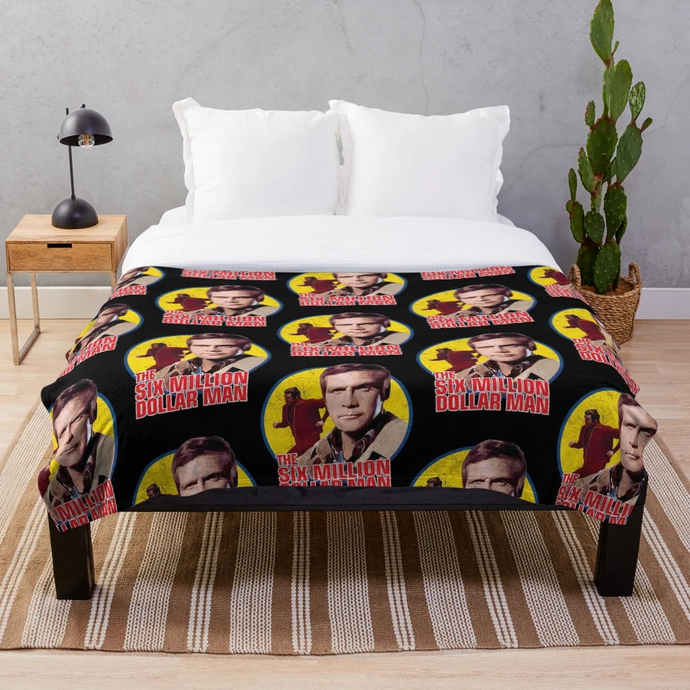 Retro plush blanket inspired by the classic 80s TV show "The Six Million Dollar Man