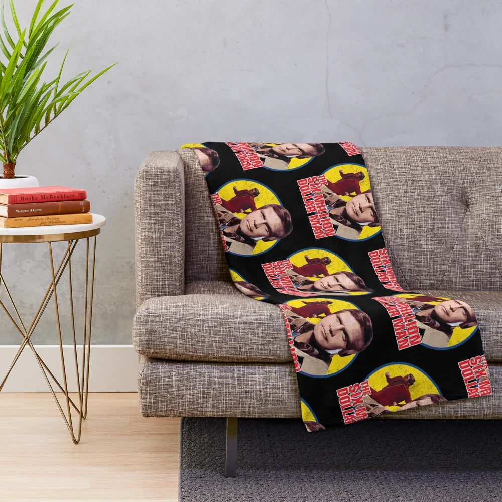 Retro plush blanket inspired by the classic 80s TV show "The Six Million Dollar Man