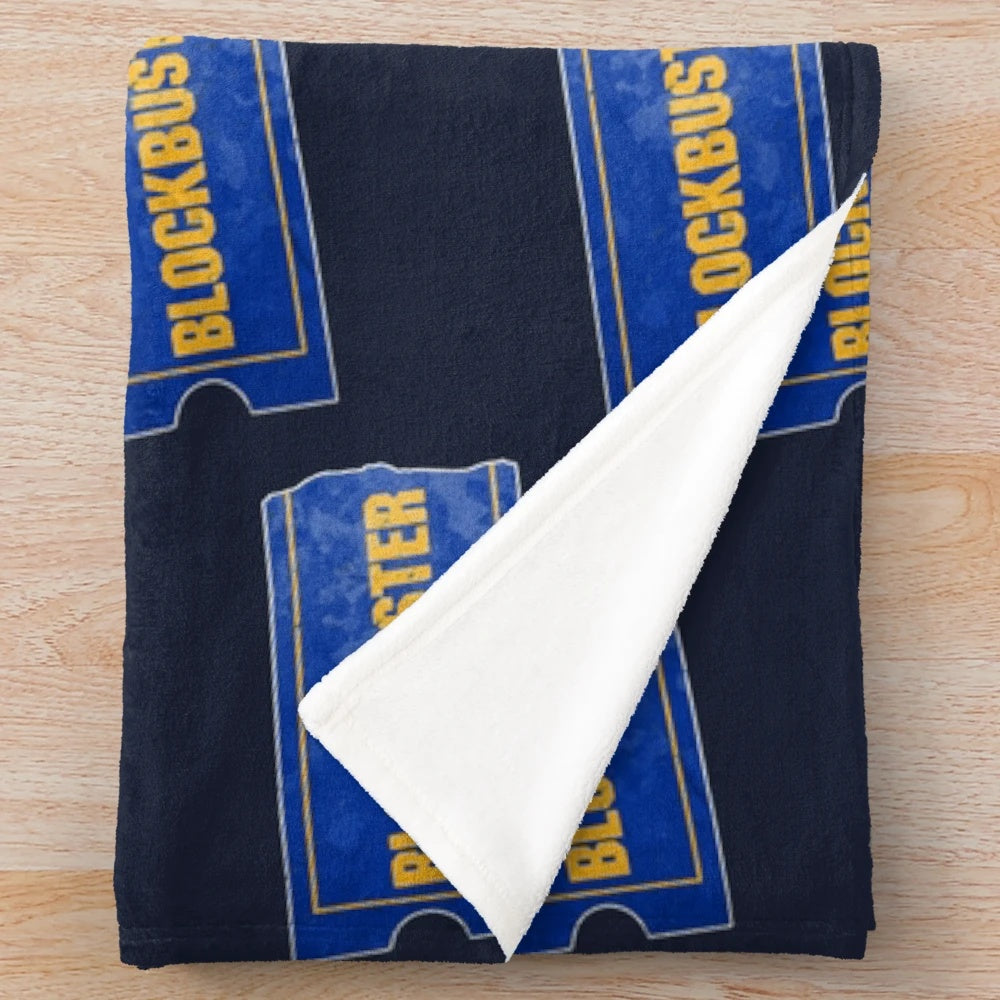 Cozy Blockbuster inspired plush blanket with vintage movie logo