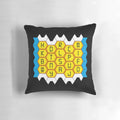 Decorative pillow featuring the Blockbusters logo and Bob Holness, the iconic host of the popular 80s TV game show.