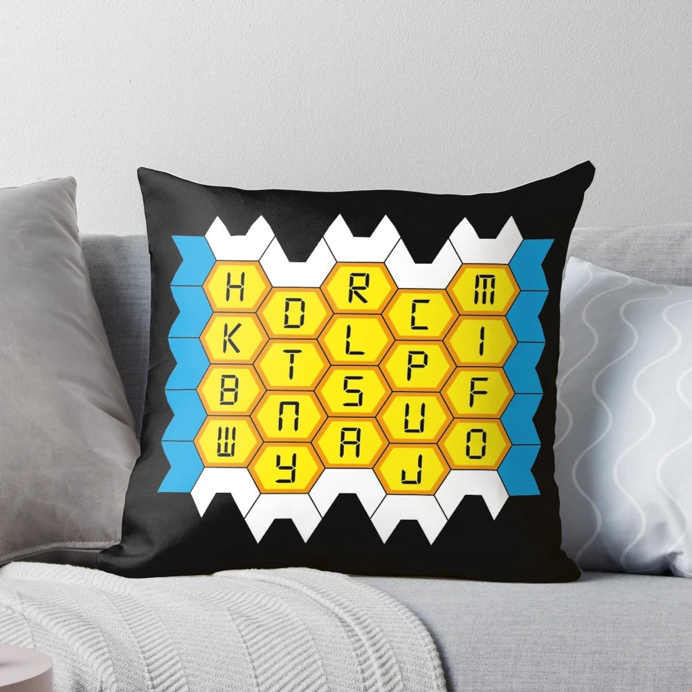 Decorative pillow featuring the Blockbusters logo and Bob Holness, the iconic host of the popular 80s TV game show.