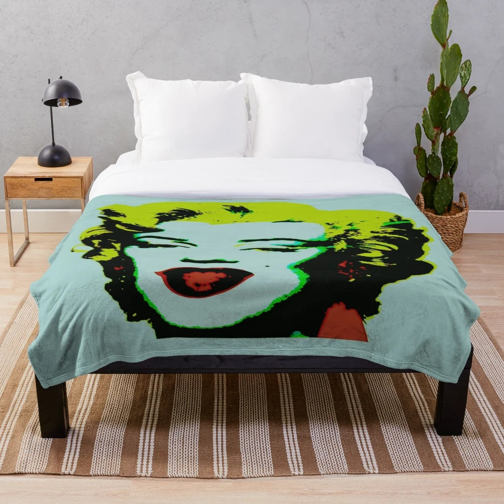 Plush blanket featuring blue pop art portrait of Marilyn Monroe by Andy Warhol