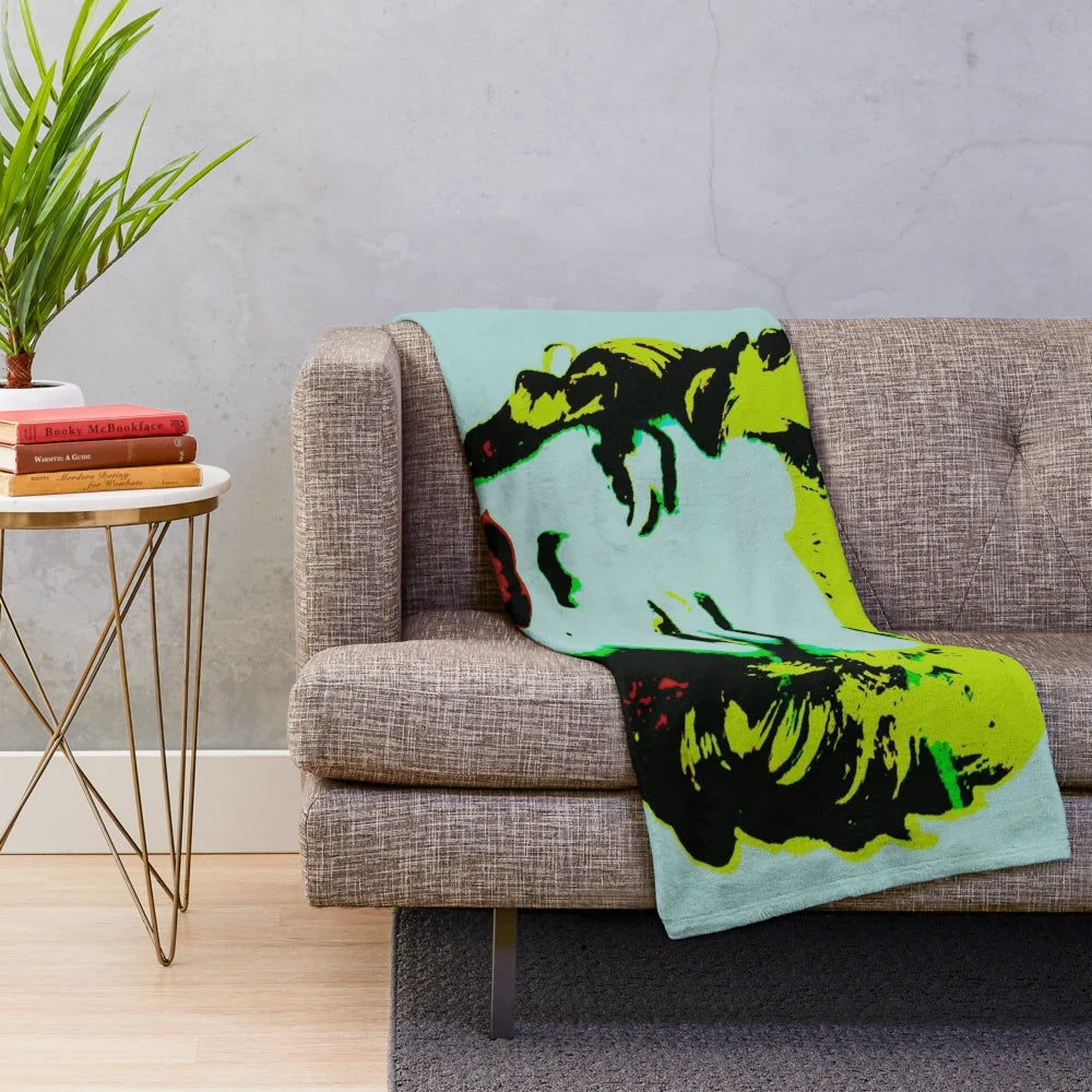 Plush blanket featuring blue pop art portrait of Marilyn Monroe by Andy Warhol