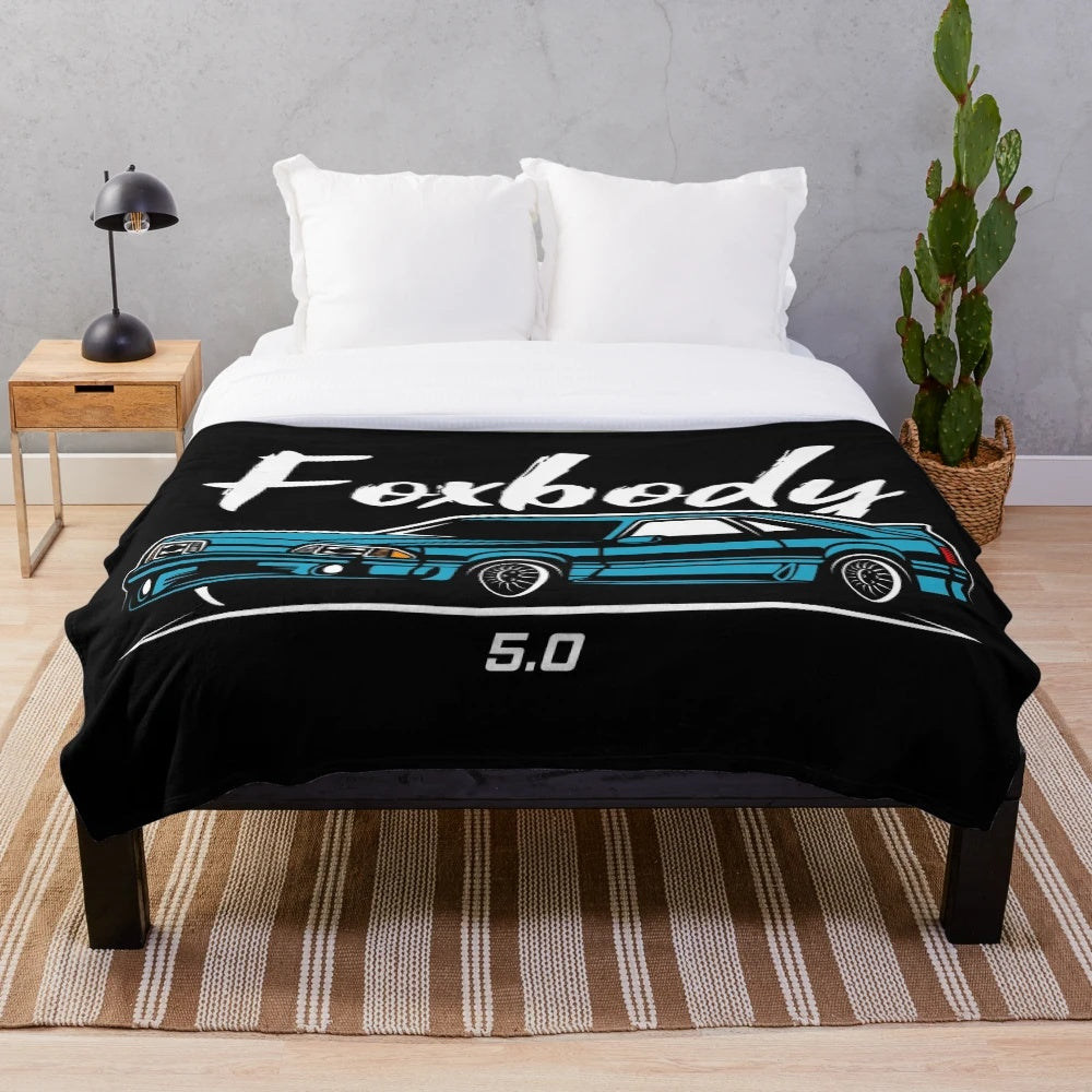 Blue racing fox body mustang inspired plush blanket