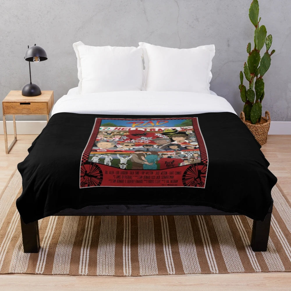 Retro BMX-inspired plush blanket featuring the iconic characters and scenes from the 80s film RAD