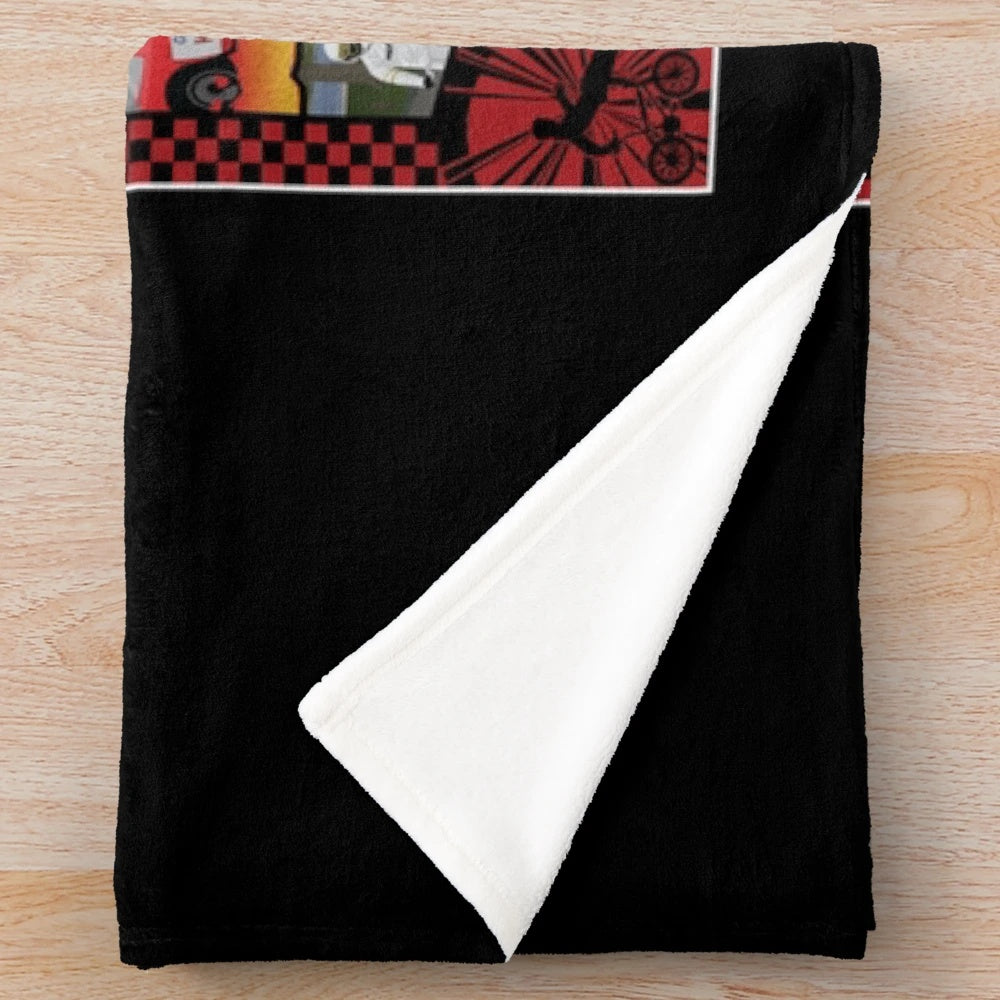Retro BMX-inspired plush blanket featuring the iconic characters and scenes from the 80s film RAD