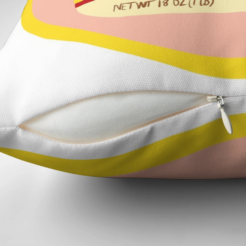 Vibrant illustration of Oscar Mayer bologna on a plush, decorative pillow.
