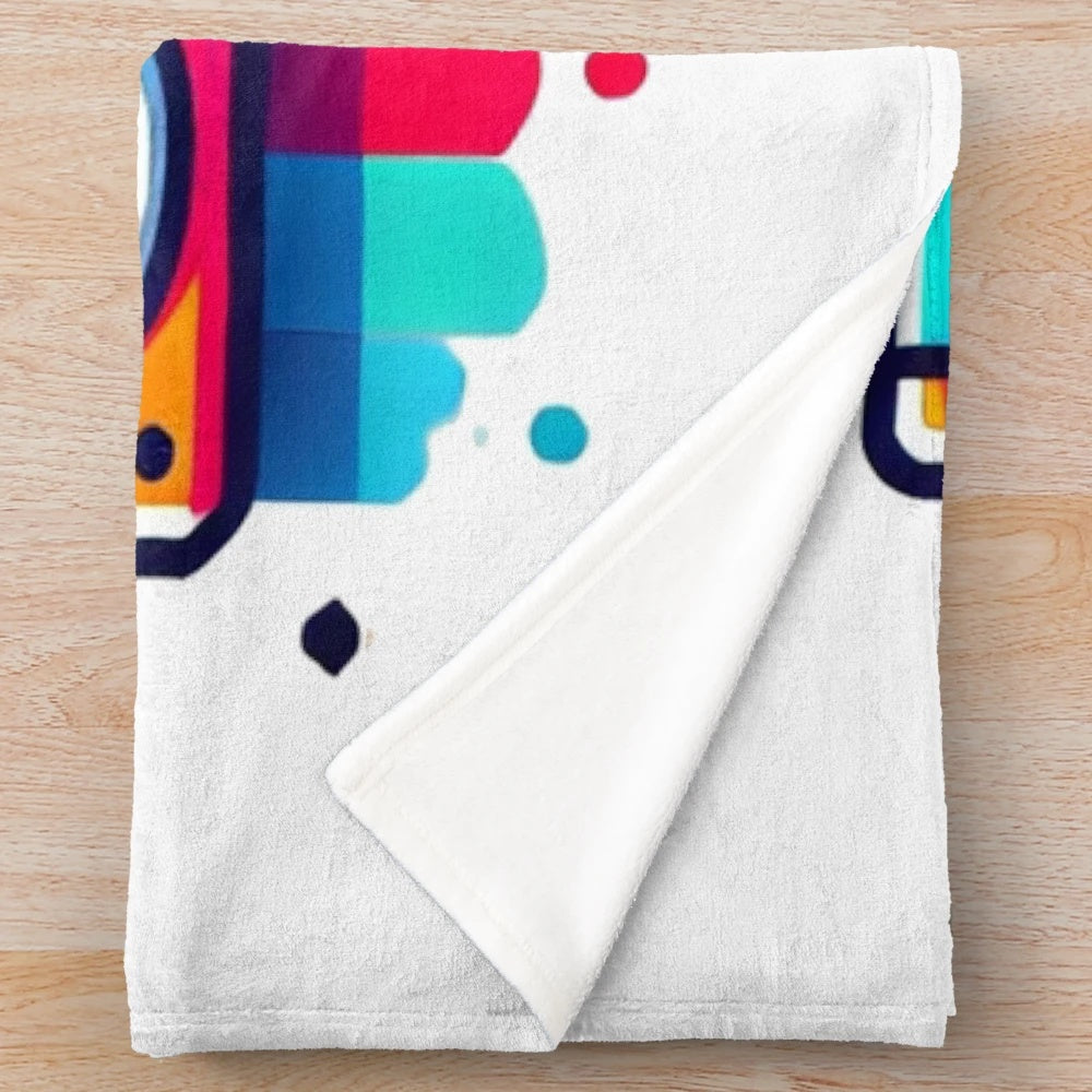 Vintage 80s boombox-themed plush blanket with colorful, nostalgic design