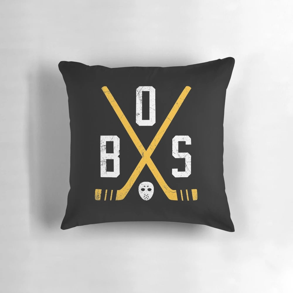 Retro Boston Bruins Decorative Pillow with Hockey Players and Champions Imagery