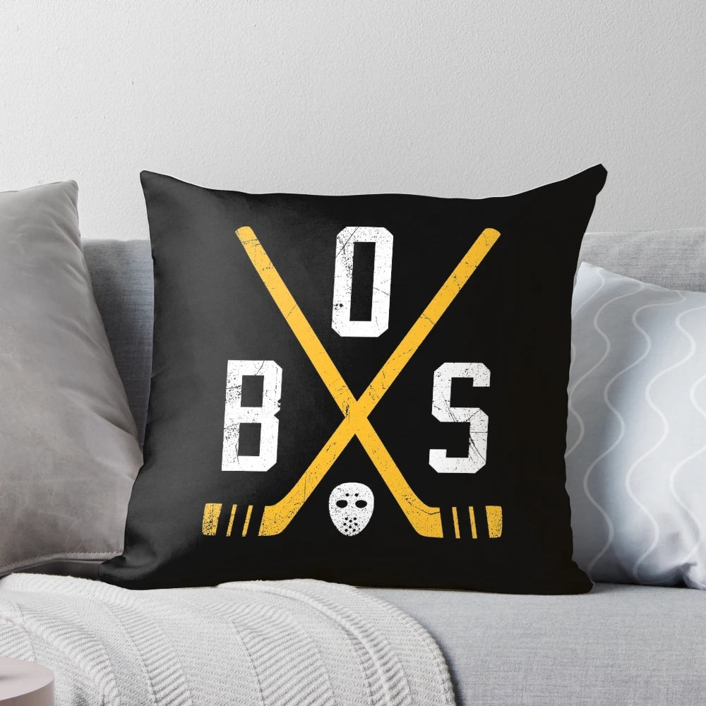 Retro Boston Bruins Decorative Pillow with Hockey Players and Champions Imagery