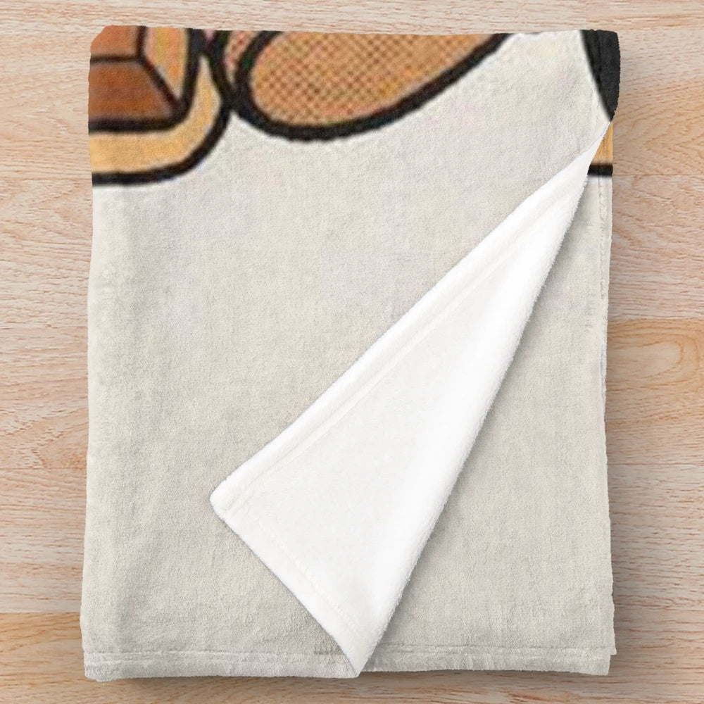 Retro breakfast-themed plush blanket with vintage pop culture design