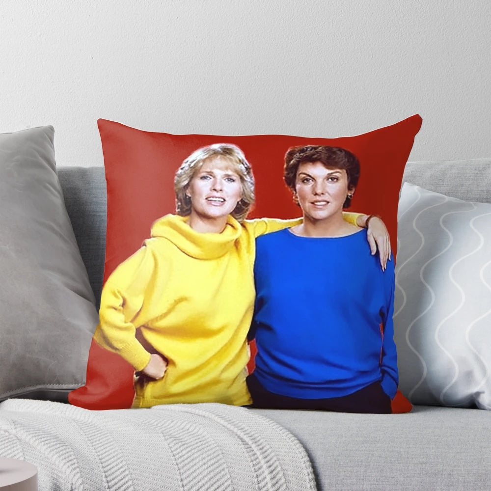 Vintage-style decorative throw pillow featuring the iconic "Cagney and Lacey" TV show logo