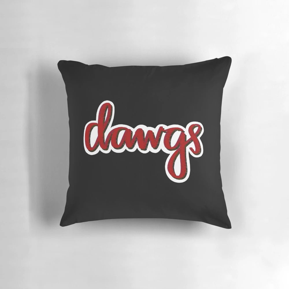A retro-style calligraphy pillow featuring the University of Georgia Bulldogs logo and team name.