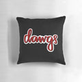 A retro-style calligraphy pillow featuring the University of Georgia Bulldogs logo and team name.