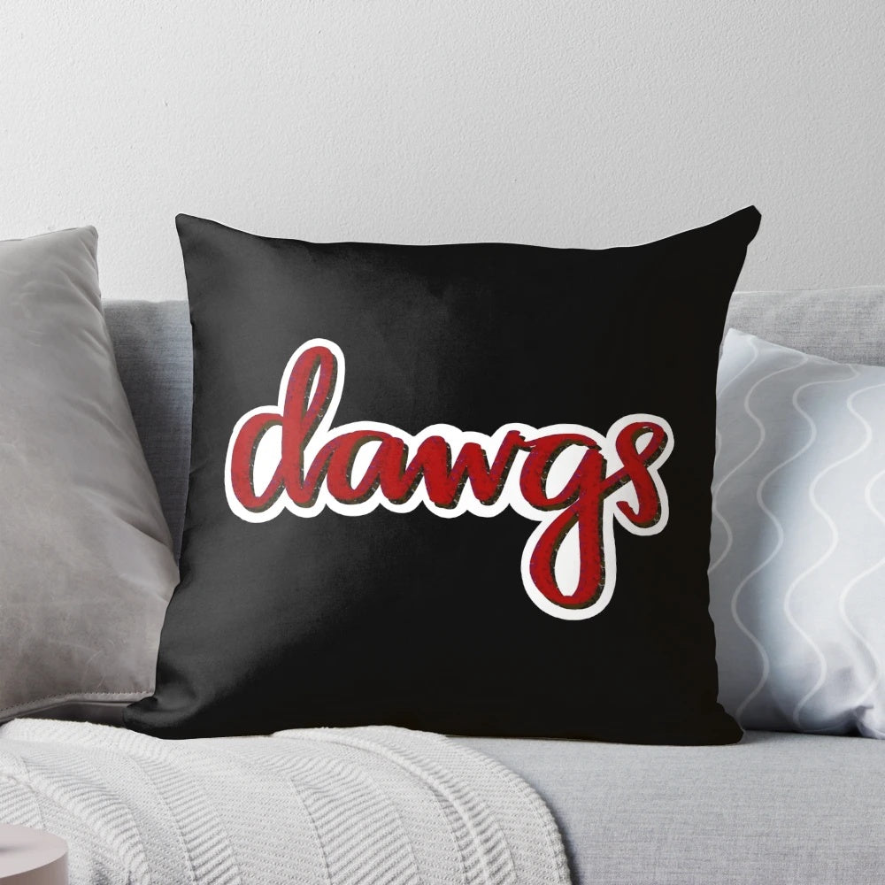 A retro-style calligraphy pillow featuring the University of Georgia Bulldogs logo and team name.
