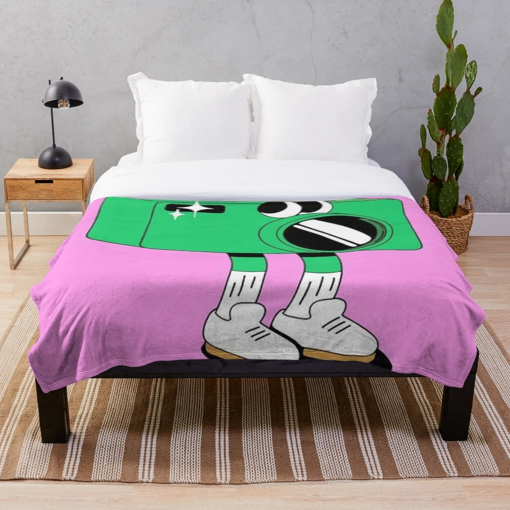 Retro camera themed plush blanket