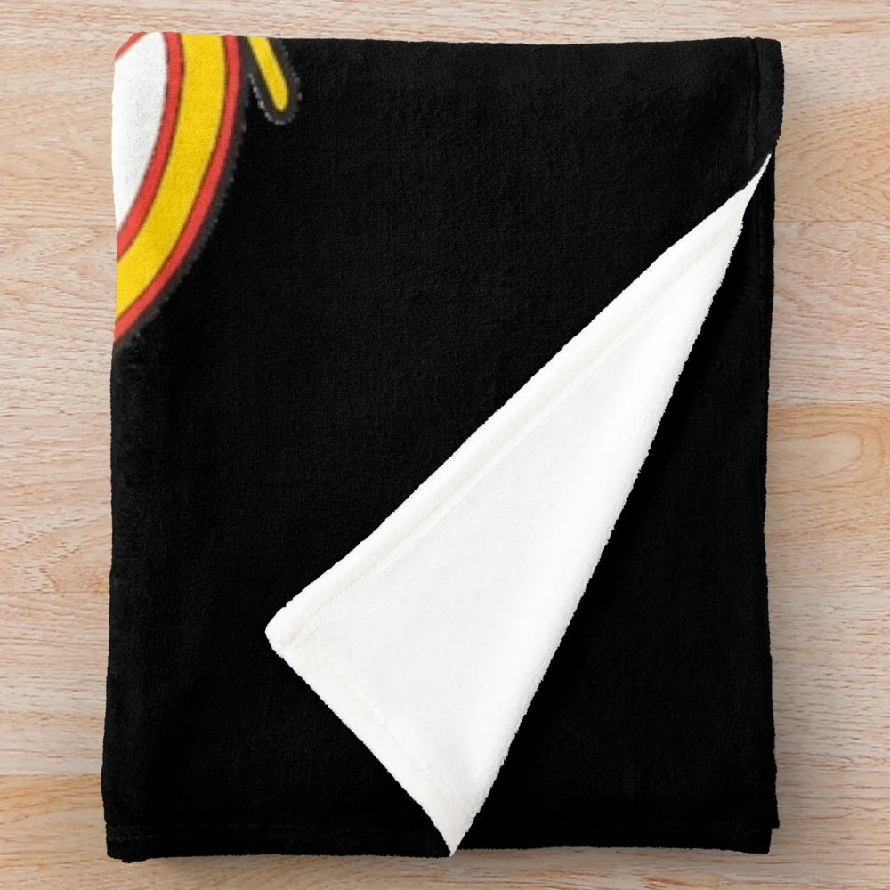 Retro Canucks hockey plush blanket featuring the iconic team logo and colors